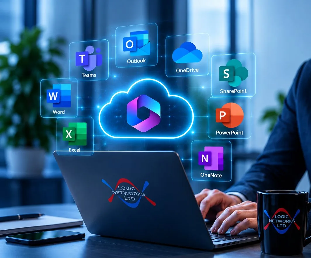 Microsoft 365 apps supported by Logic Networks - Outlook, Teams, OneDrive, SharePoint, Word, Excel, PowerPoint and OneNote